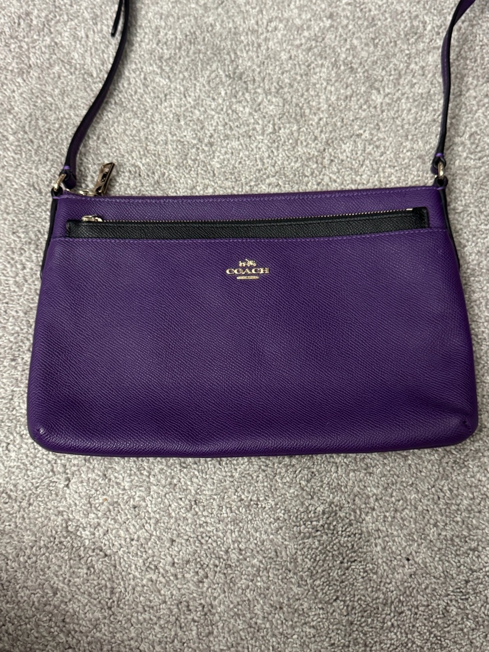 Coach Purple Crossgrain Leather Crossbody Bag with Zippered Pouch